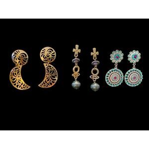 💫 Lot of 3 Statement Dangle Earrings Gold Cutout, Boho Beaded, Vintage Style